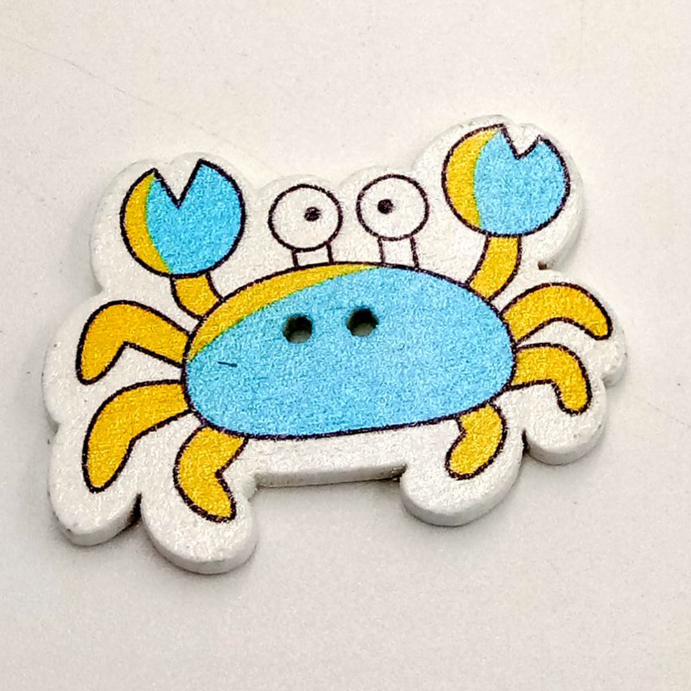 50Pcs Cartoon Sea Marine Animals Fish Crabs Seahorse 2 Holes Sewing Wood Buttons