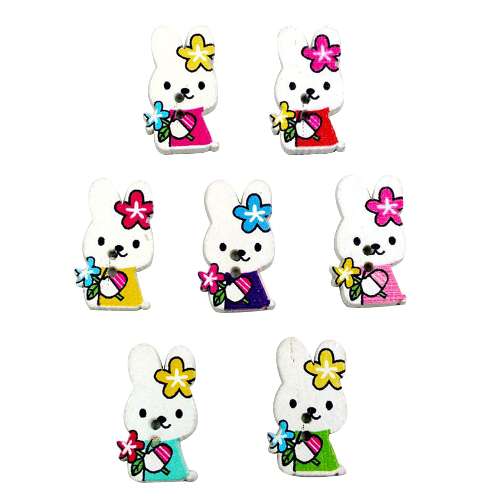 50Pcs Cute Rabbit Mix Color Wooden Buttons DIY Sewing Scrapbooking Accessory