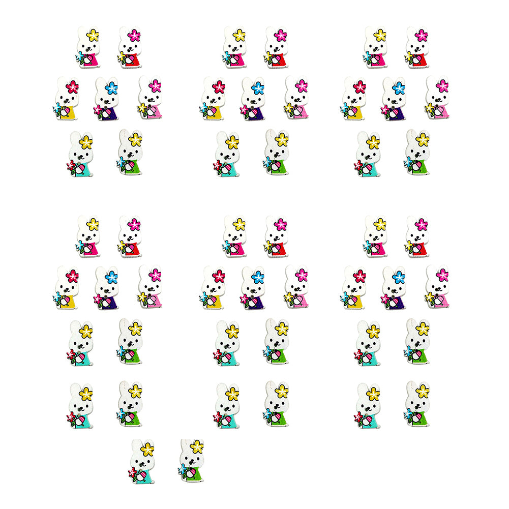 50Pcs Cute Rabbit Mix Color Wooden Buttons DIY Sewing Scrapbooking Accessory