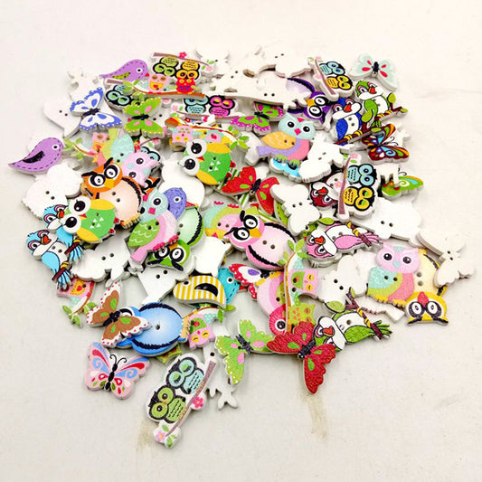 50Pcs Cartoon Animal Shape 2 Holes Wood Buttons Sewing Scrapbook DIY Accessory