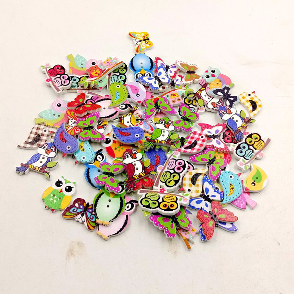 50Pcs Cartoon Animal Shape 2 Holes Wood Buttons Sewing Scrapbook DIY Accessory