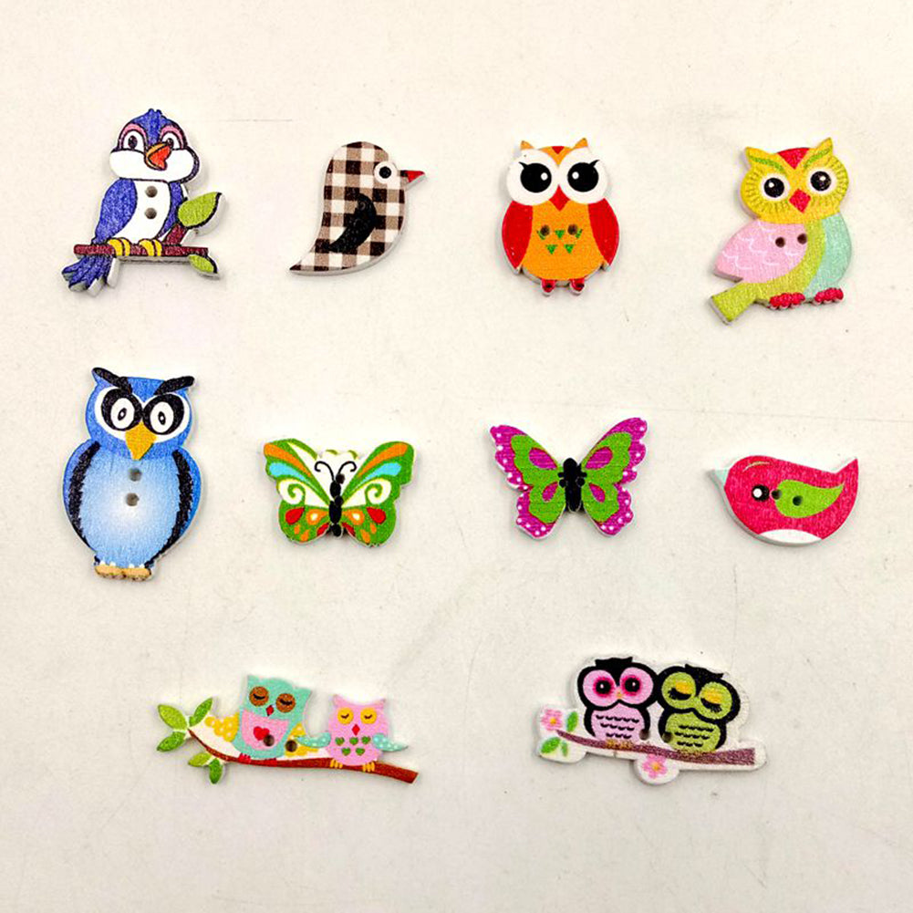 50Pcs Cartoon Animal Shape 2 Holes Wood Buttons Sewing Scrapbook DIY Accessory