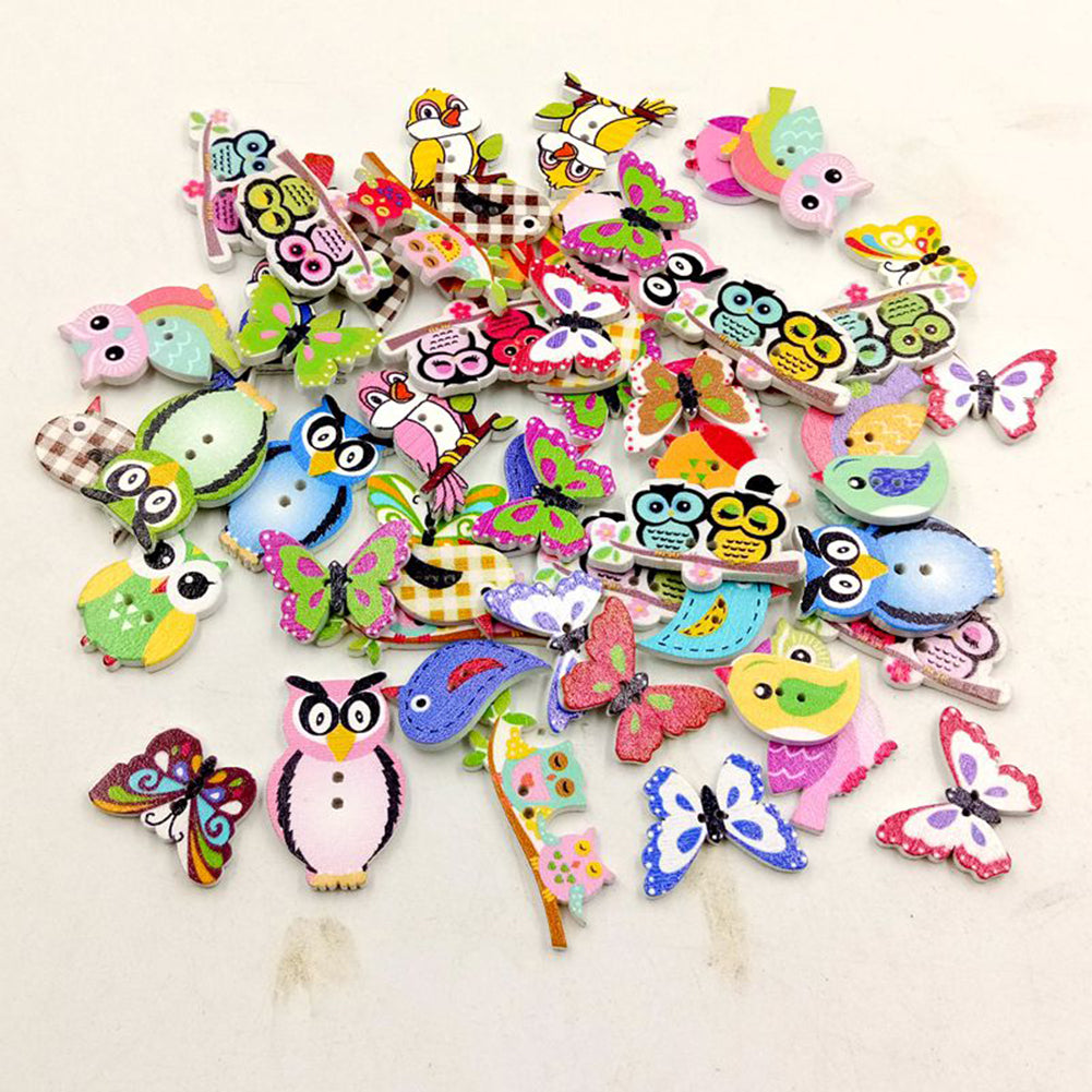 50Pcs Cartoon Animal Shape 2 Holes Wood Buttons Sewing Scrapbook DIY Accessory