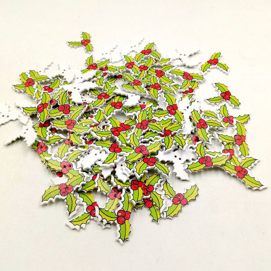 50 Pcs Leaves Shape Three Holes Wooden Buttons DIY Sewing Scrapbooking Accessory