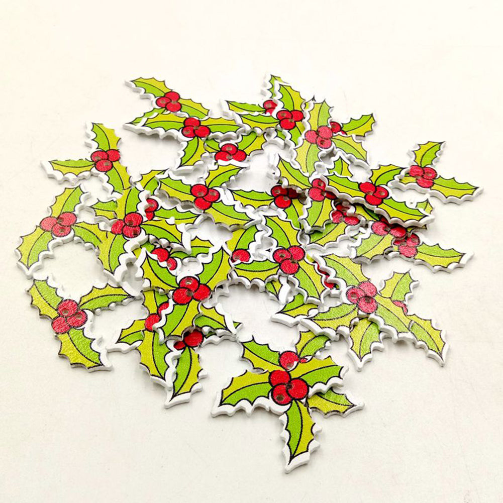 50 Pcs Leaves Shape Three Holes Wooden Buttons DIY Sewing Scrapbooking Accessory