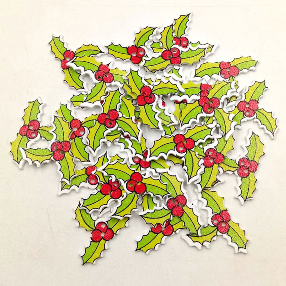 50 Pcs Leaves Shape Three Holes Wooden Buttons DIY Sewing Scrapbooking Accessory