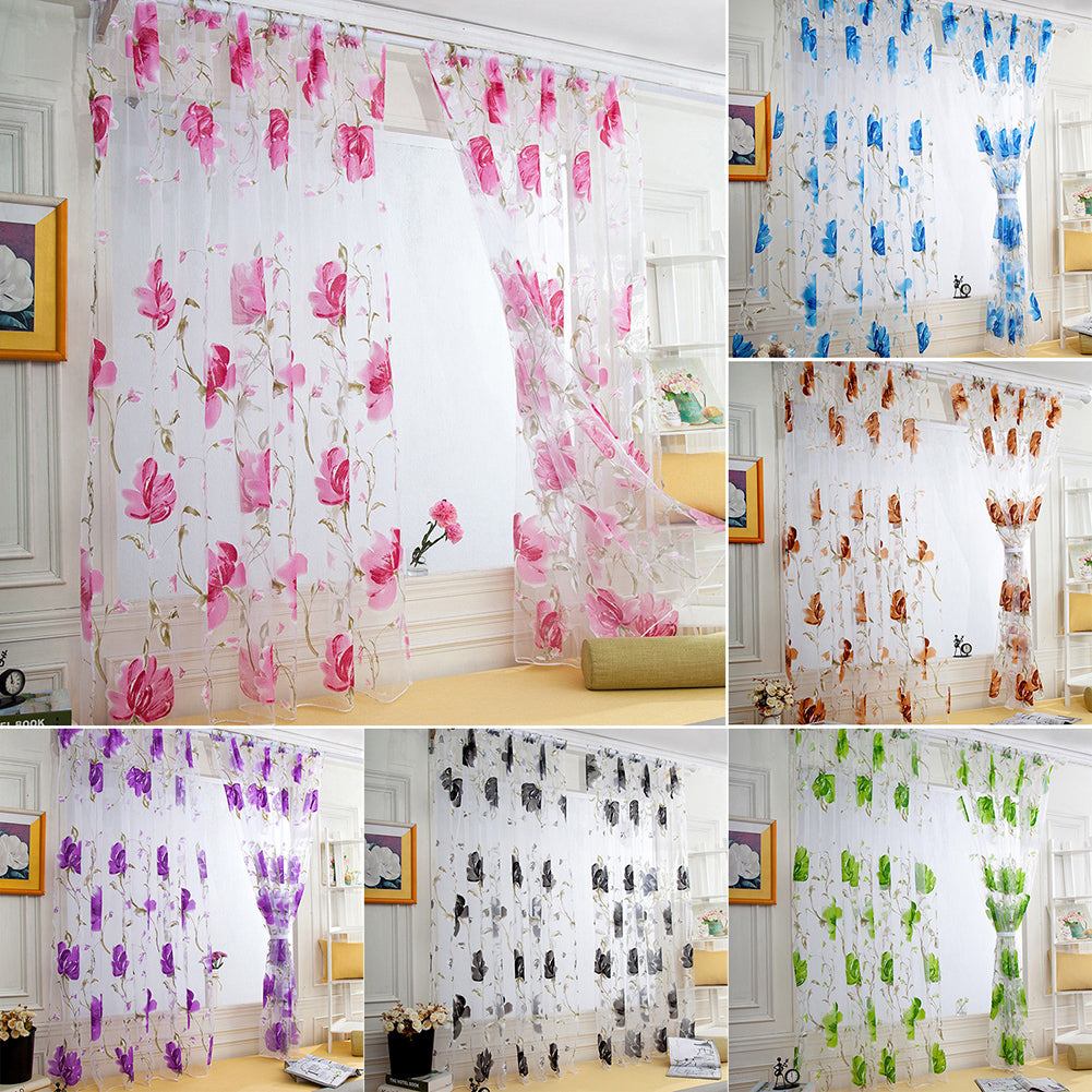 100x200cm Rural Floral Vines Flowers Drape Sheer Curtain Door Window Home Decor