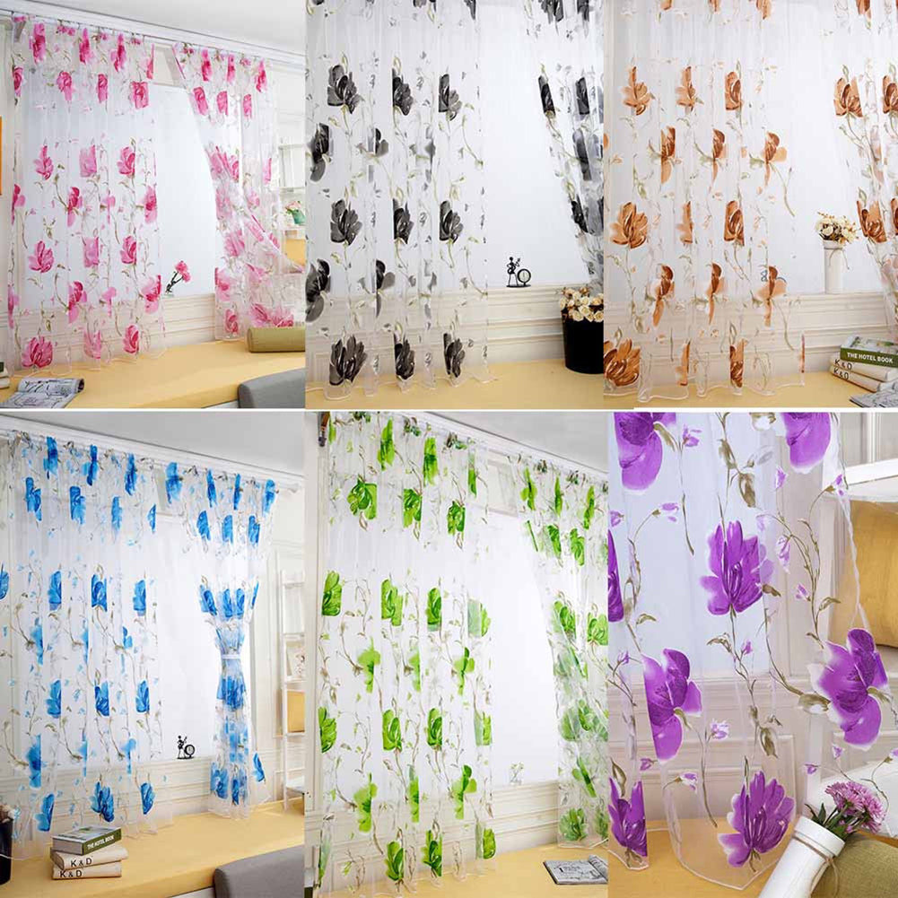 100x200cm Rural Floral Vines Flowers Drape Sheer Curtain Door Window Home Decor