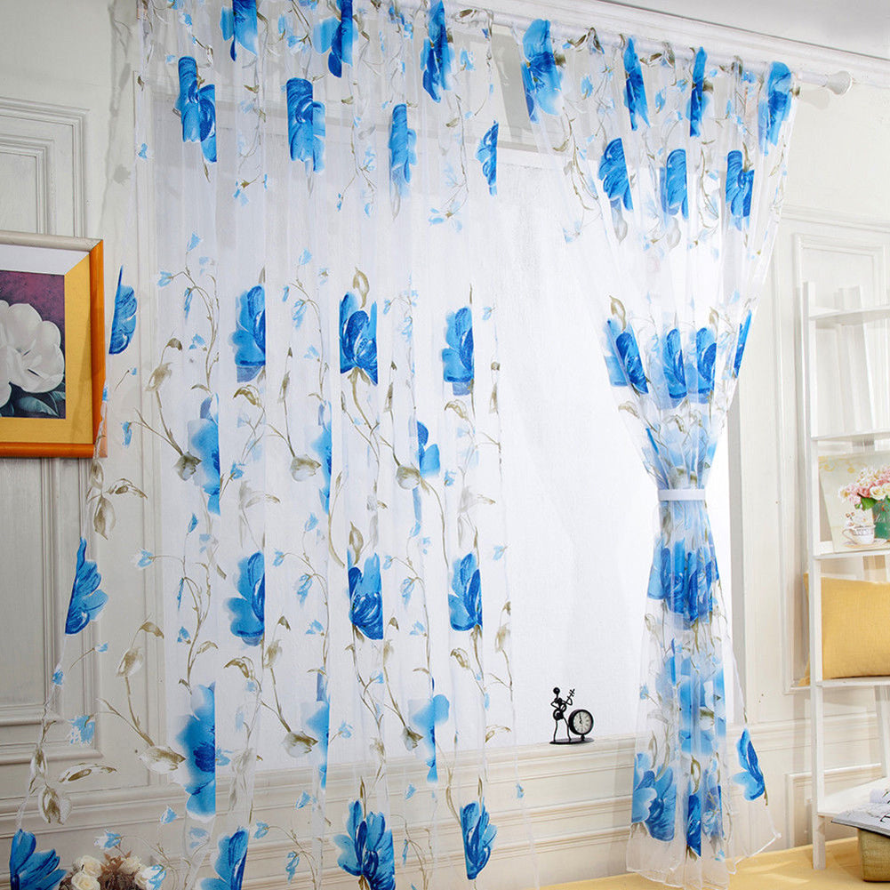 100x200cm Rural Floral Vines Flowers Drape Sheer Curtain Door Window Home Decor