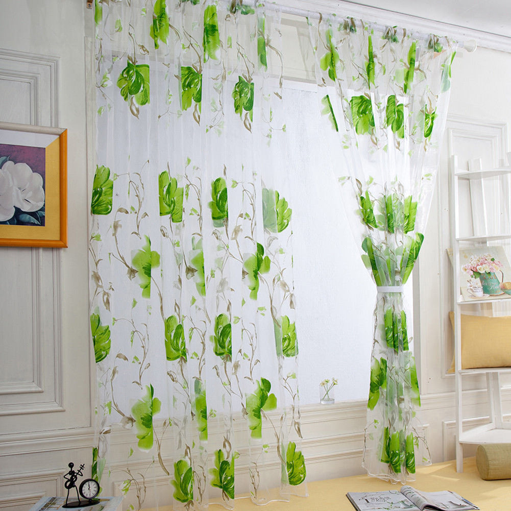 100x200cm Rural Floral Vines Flowers Drape Sheer Curtain Door Window Home Decor