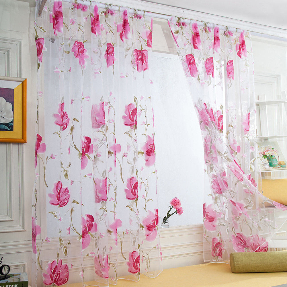 100x200cm Rural Floral Vines Flowers Drape Sheer Curtain Door Window Home Decor