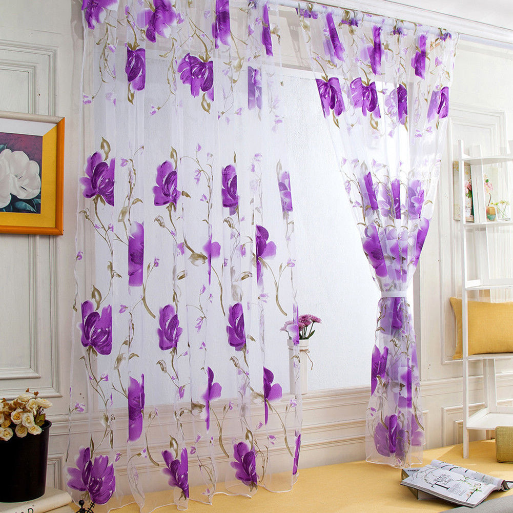 100x200cm Rural Floral Vines Flowers Drape Sheer Curtain Door Window Home Decor