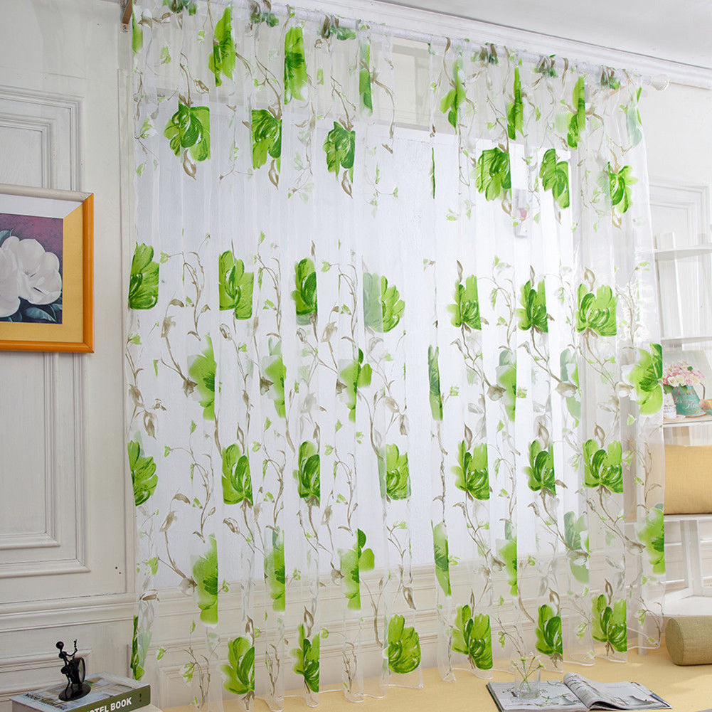 100x200cm Rural Floral Vines Flowers Drape Sheer Curtain Door Window Home Decor