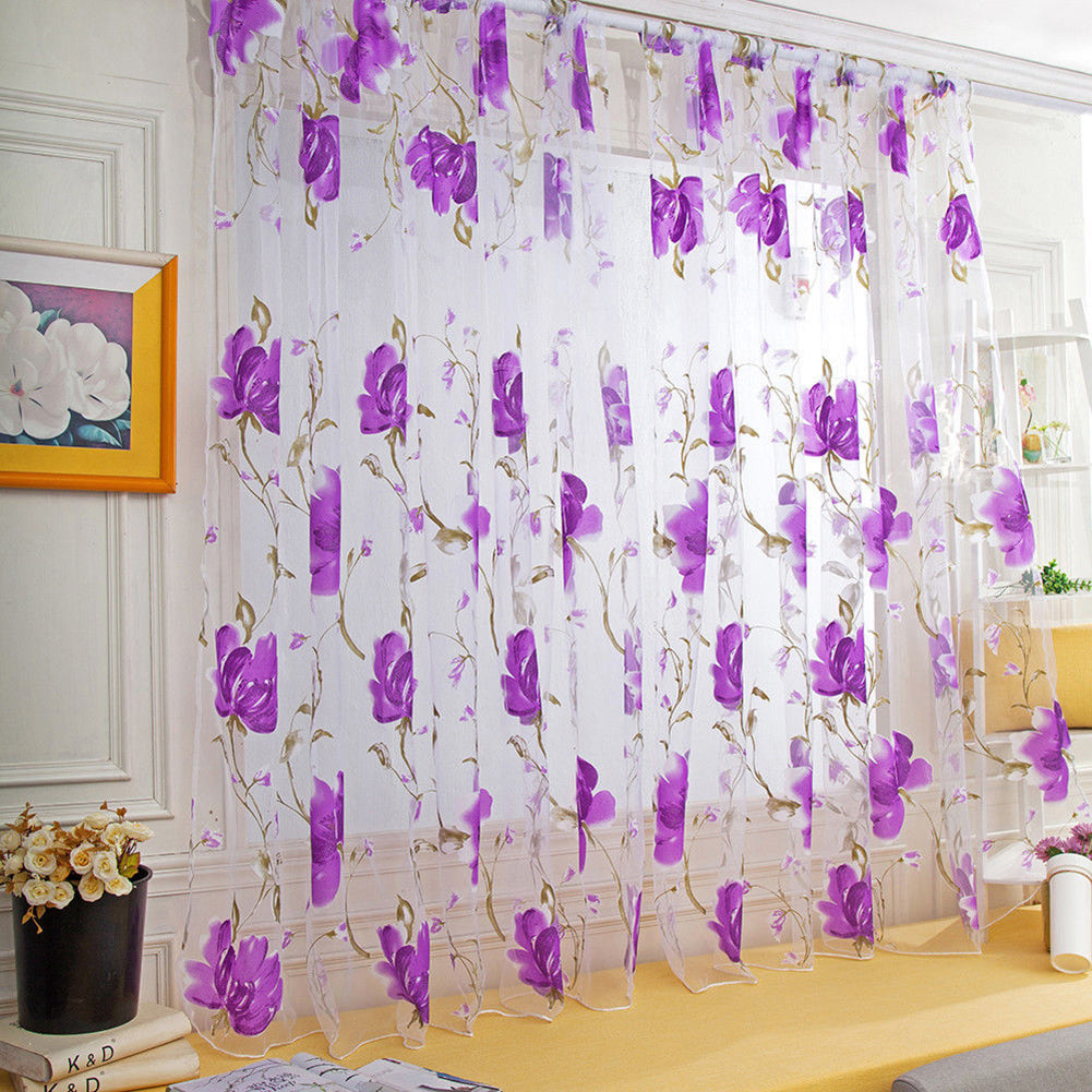 100x200cm Rural Floral Vines Flowers Drape Sheer Curtain Door Window Home Decor