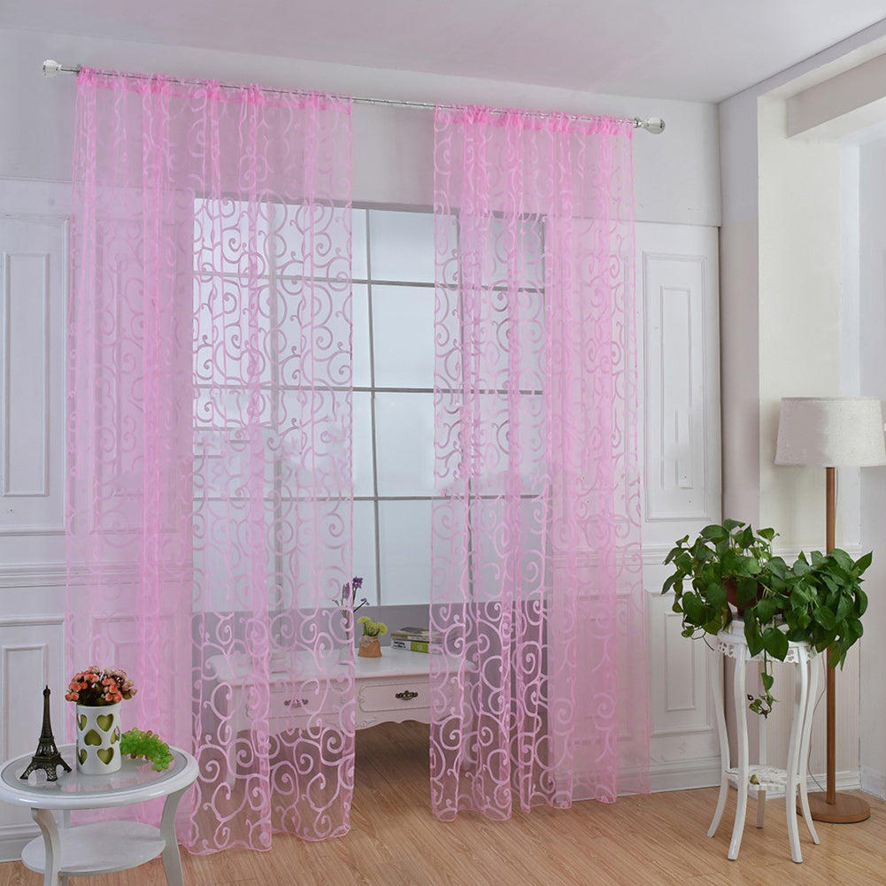 1Pc Romantic Floral Window Curtain Voile Tulle Door Panel Drape Sheer Valance