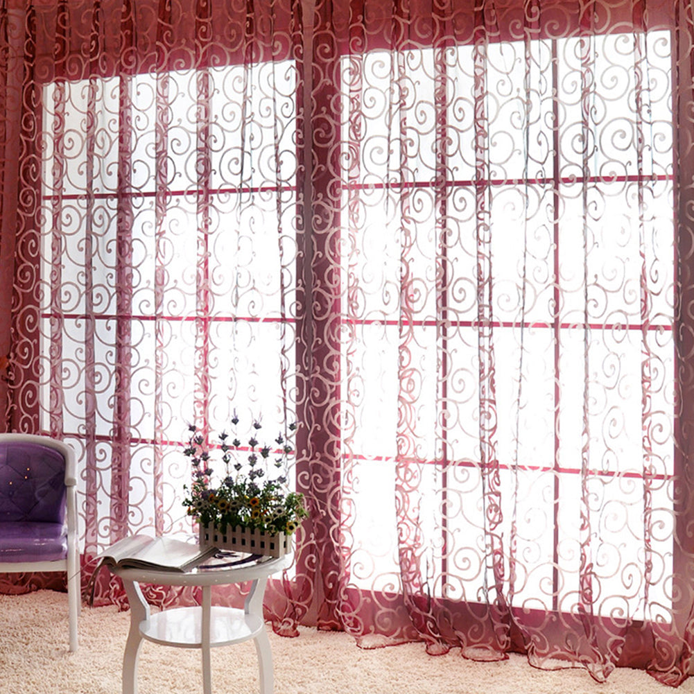 1Pc Romantic Floral Window Curtain Voile Tulle Door Panel Drape Sheer Valance