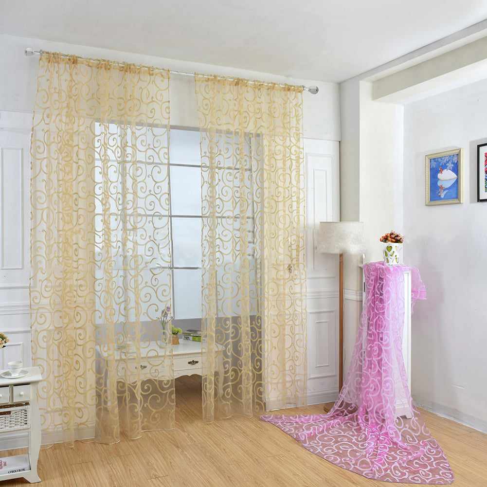 1Pc Romantic Floral Window Curtain Voile Tulle Door Panel Drape Sheer Valance