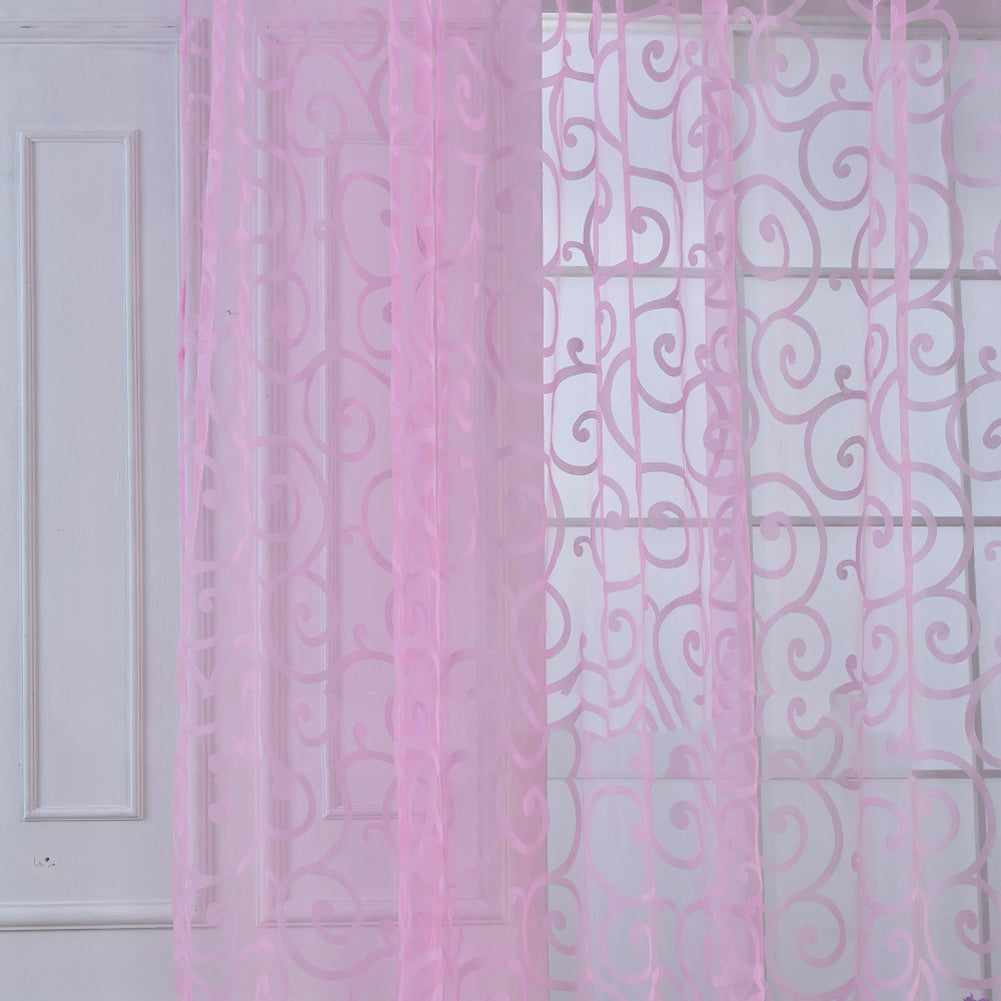 1Pc Romantic Floral Window Curtain Voile Tulle Door Panel Drape Sheer Valance