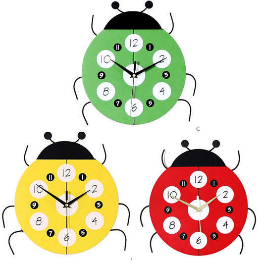 Creative Cartoon Ladybug Shape Wall Clock Kids Bedroom Living Room Home Decor
