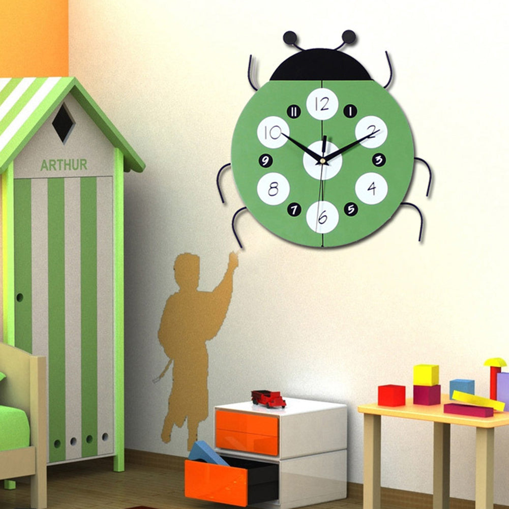 Creative Cartoon Ladybug Shape Wall Clock Kids Bedroom Living Room Home Decor