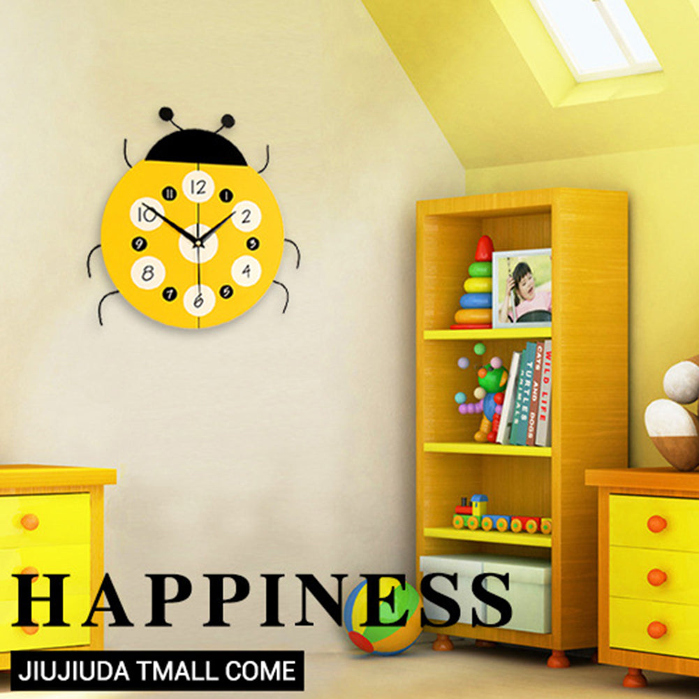 Creative Cartoon Ladybug Shape Wall Clock Kids Bedroom Living Room Home Decor