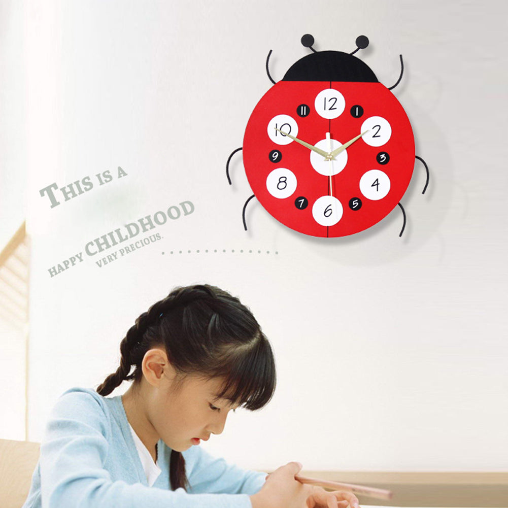Creative Cartoon Ladybug Shape Wall Clock Kids Bedroom Living Room Home Decor