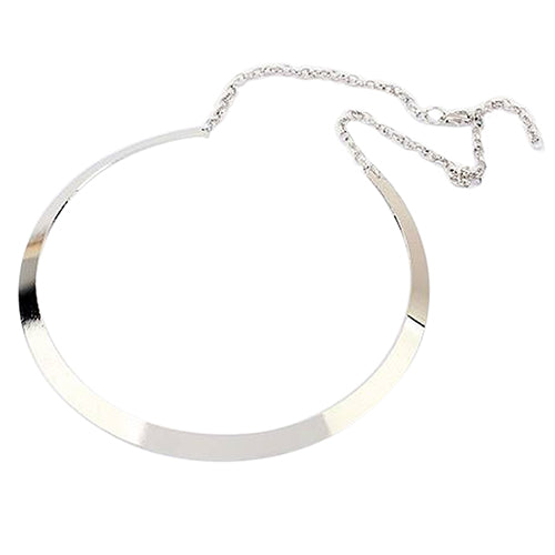 Girl's Thin Mirrored Collar Necklace Shiny Metal Choker Gold Silver Plated Circle Jewelry