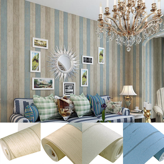 Non-Woven Fabric Vertical Wood Plank Panel Stripe Wallpaper Living Room Decor