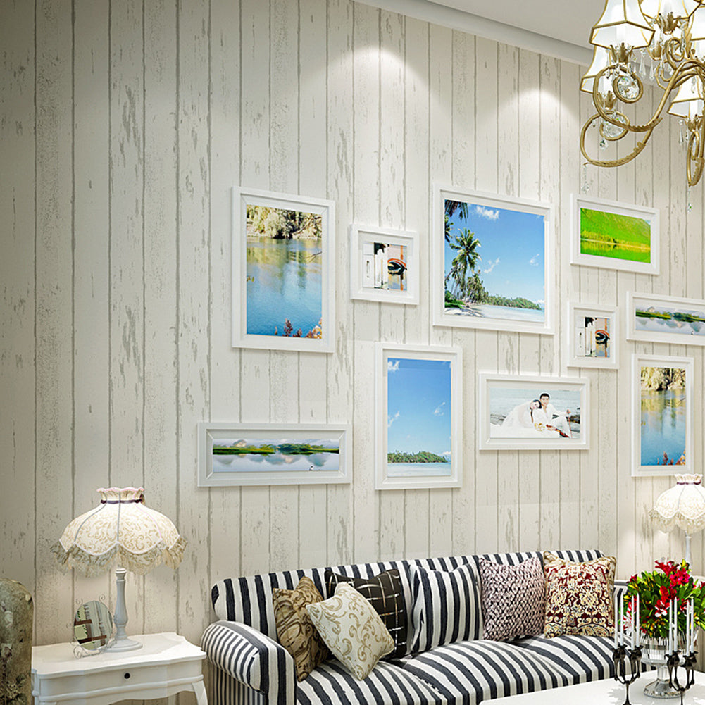Non-Woven Fabric Vertical Wood Plank Panel Stripe Wallpaper Living Room Decor