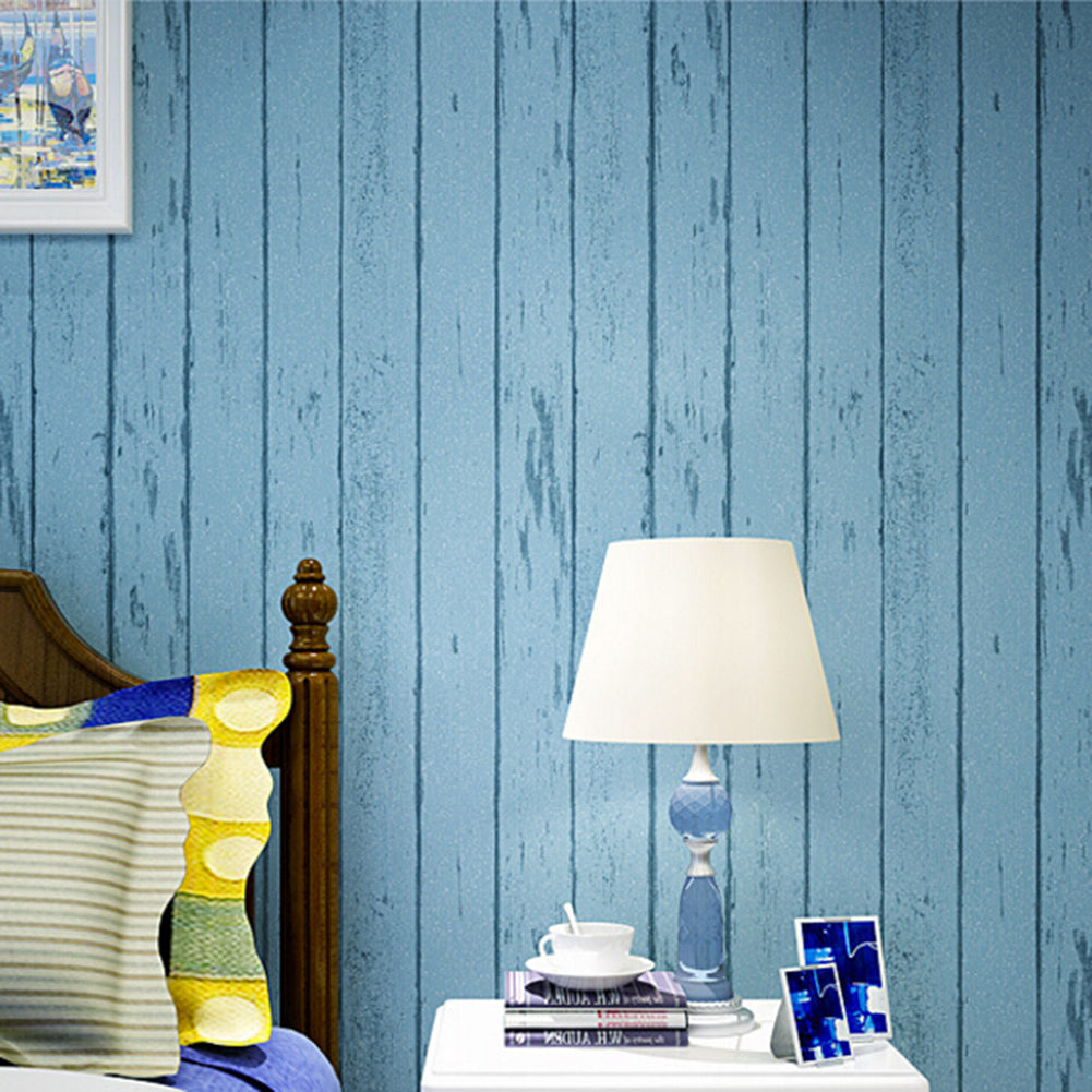 Non-Woven Fabric Vertical Wood Plank Panel Stripe Wallpaper Living Room Decor