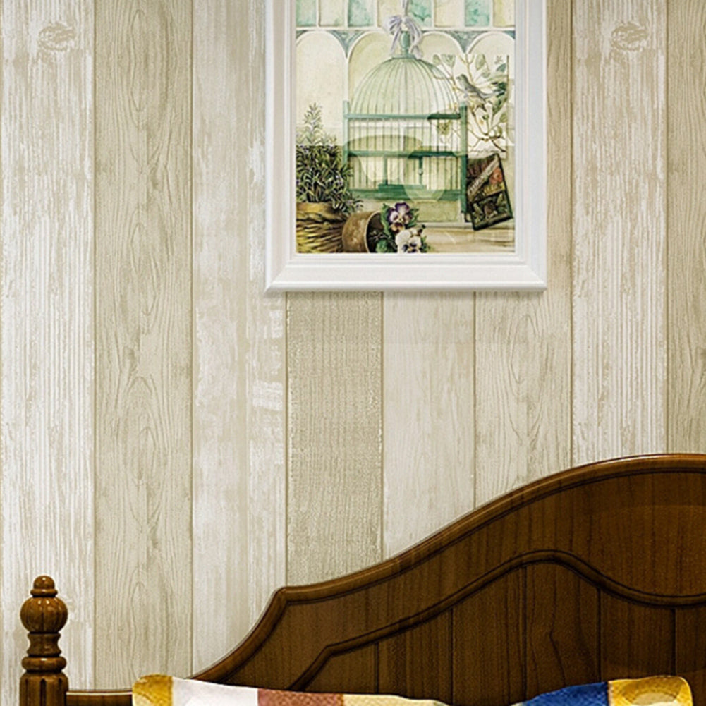 Non-Woven Fabric Vertical Wood Plank Panel Stripe Wallpaper Living Room Decor