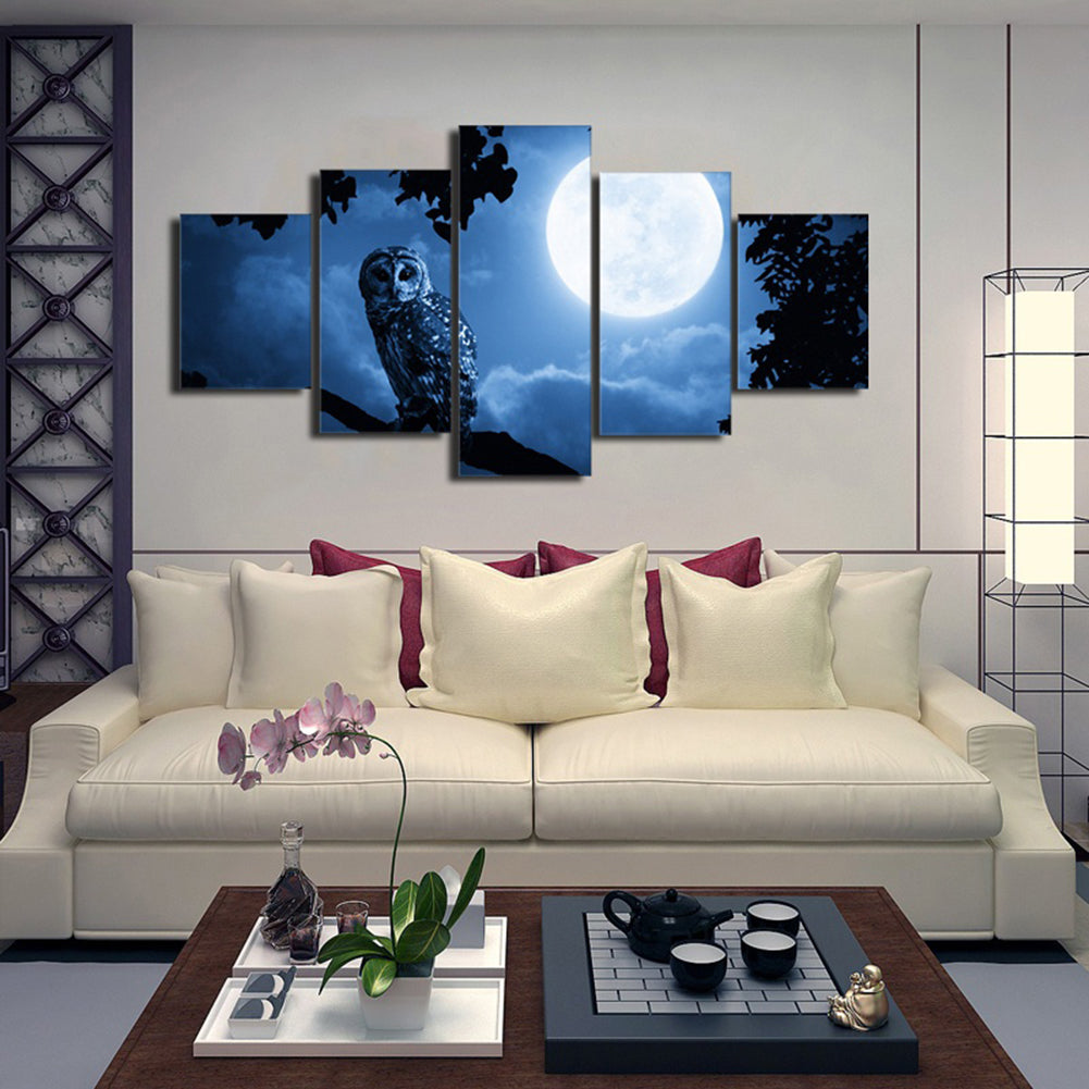5Pcs Unframed Owl Moon Canvas Paintings Wall Art Decorative Painting Home Decor