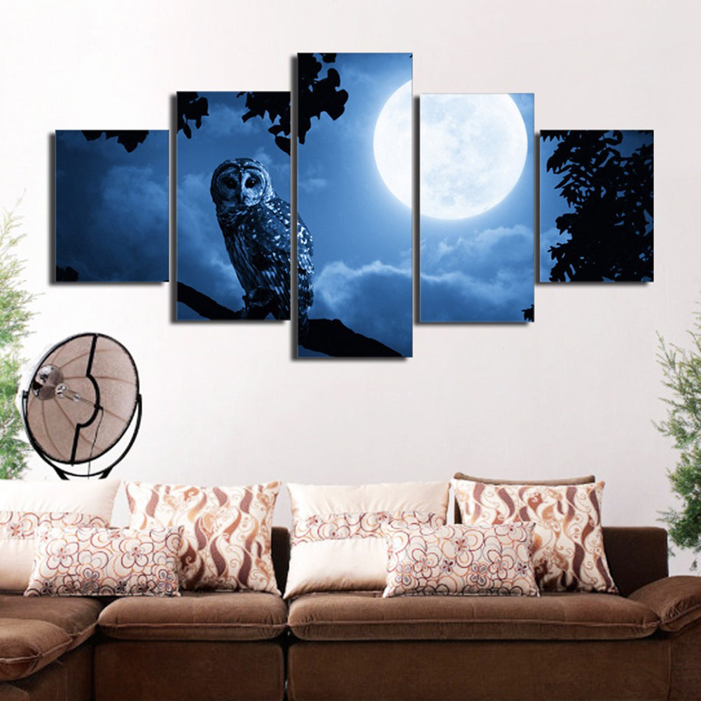 5Pcs Unframed Owl Moon Canvas Paintings Wall Art Decorative Painting Home Decor