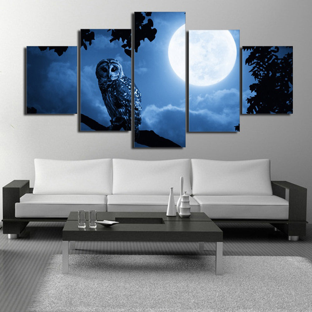 5Pcs Unframed Owl Moon Canvas Paintings Wall Art Decorative Painting Home Decor