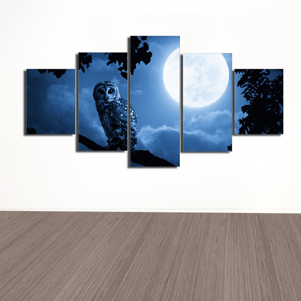 5Pcs Unframed Owl Moon Canvas Paintings Wall Art Decorative Painting Home Decor