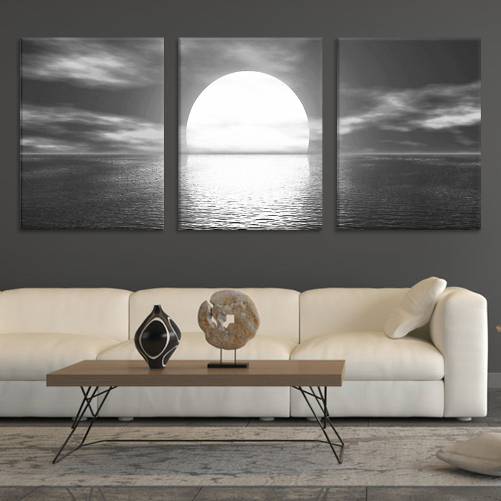 3 Pieces Modern Sunrise at Sea Wall Paintings No Frame Poster Living Room Decor