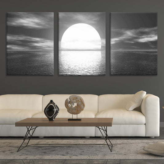 3 Pieces Modern Sunrise at Sea Wall Paintings No Frame Poster Living Room Decor