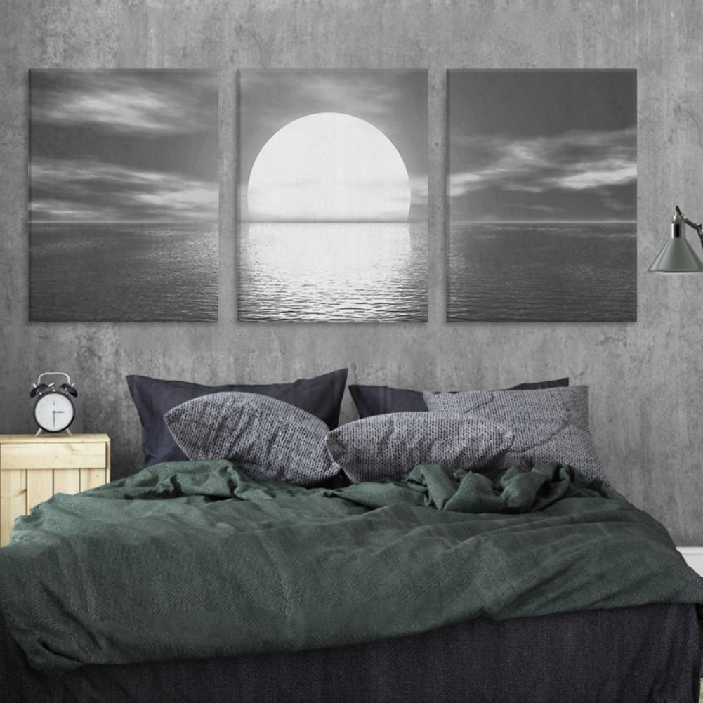 3 Pieces Modern Sunrise at Sea Wall Paintings No Frame Poster Living Room Decor