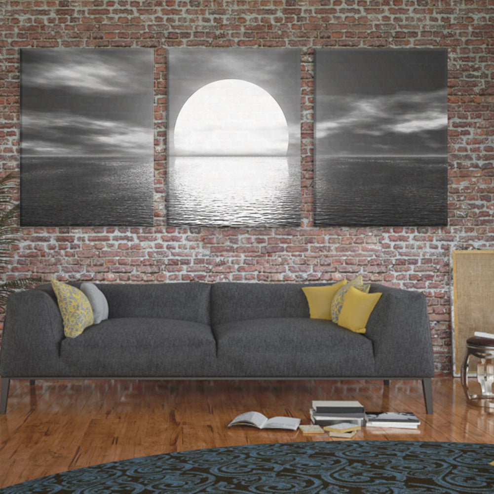 3 Pieces Modern Sunrise at Sea Wall Paintings No Frame Poster Living Room Decor