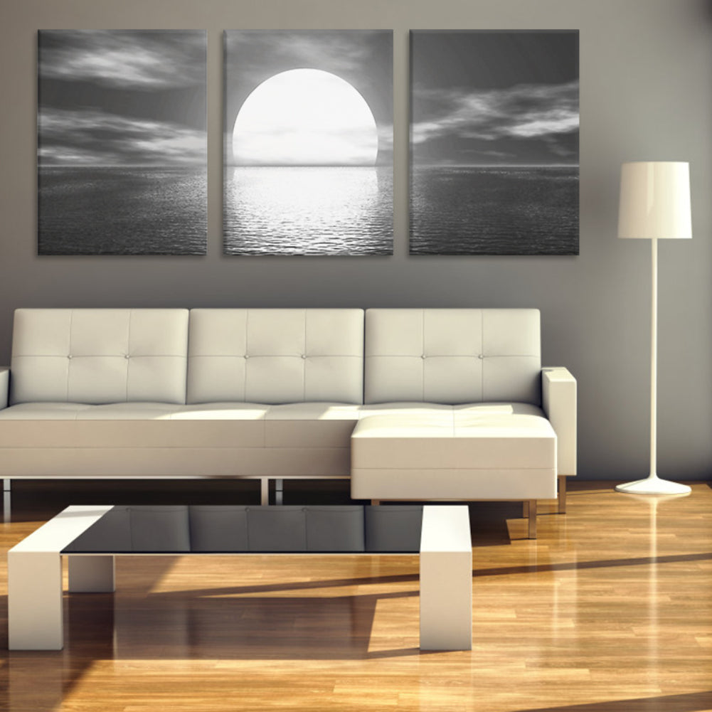 3 Pieces Modern Sunrise at Sea Wall Paintings No Frame Poster Living Room Decor