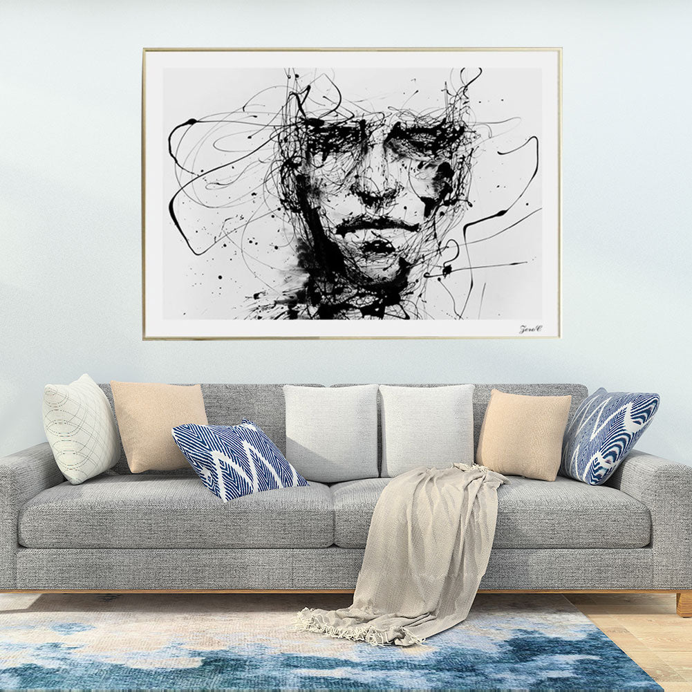 Abstract Line Drawing Boy Canvas Art Wall Painting Home Cafe Unframed Decor