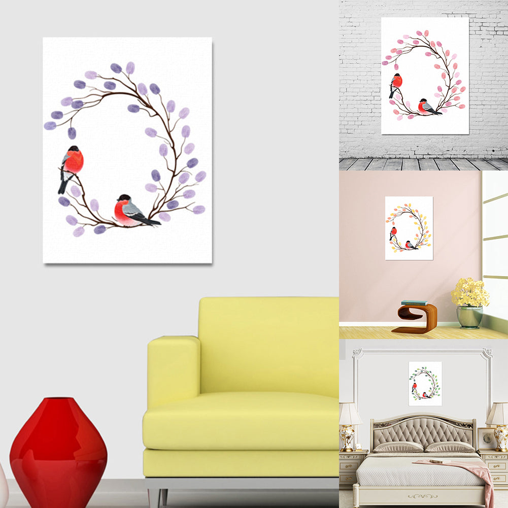 Wedding Guest Book Fingerprint Branch Canvas Painting DIY Wall Art Party Decor