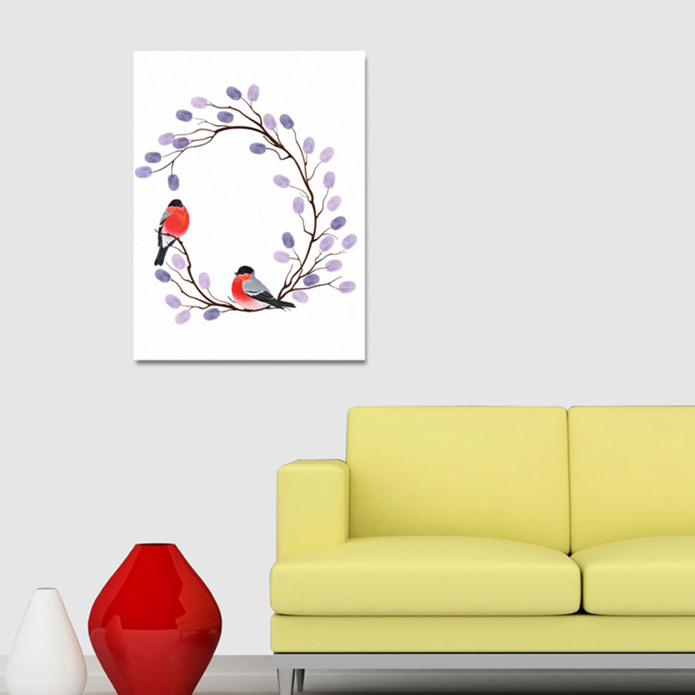 Wedding Guest Book Fingerprint Branch Canvas Painting DIY Wall Art Party Decor