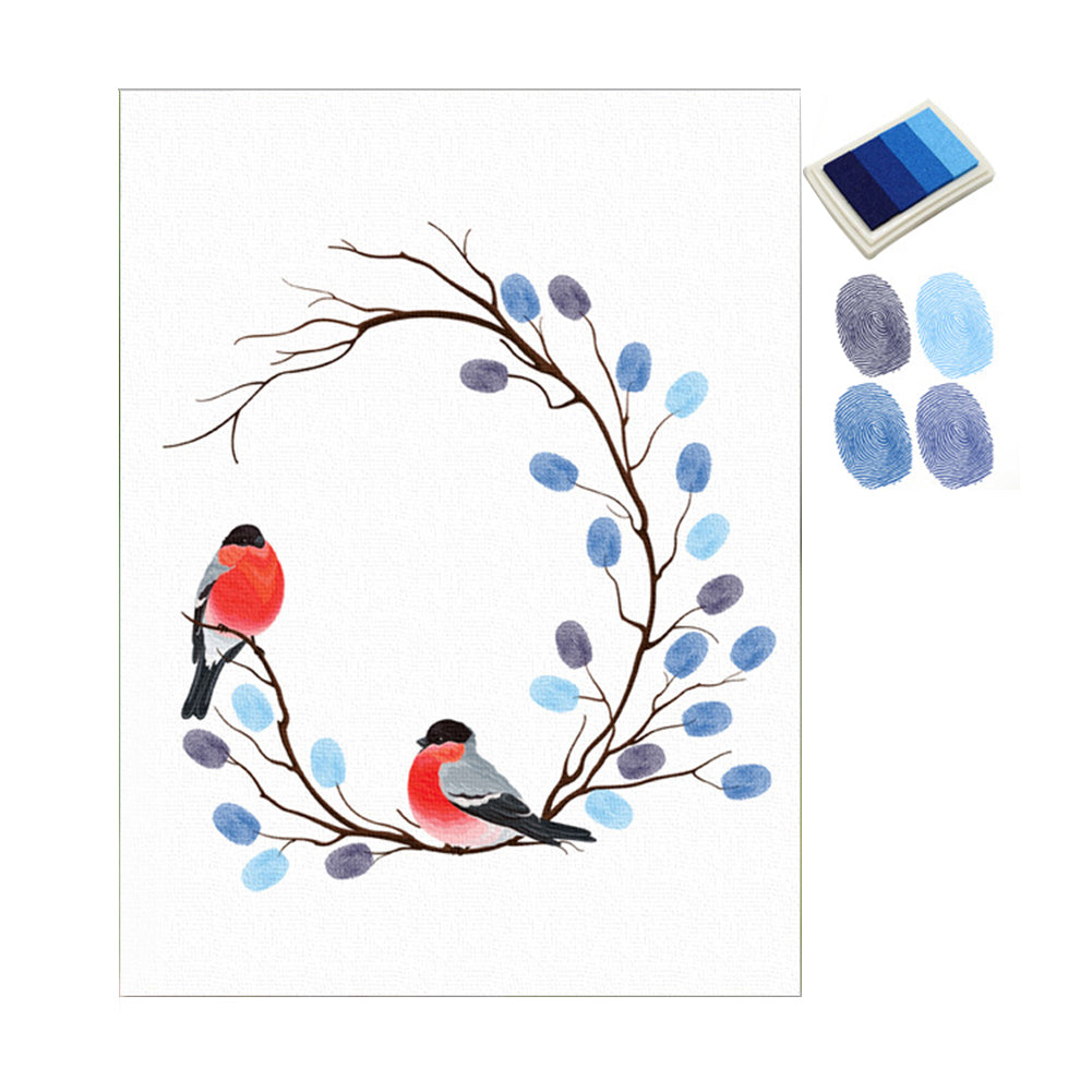 Wedding Guest Book Fingerprint Branch Canvas Painting DIY Wall Art Party Decor