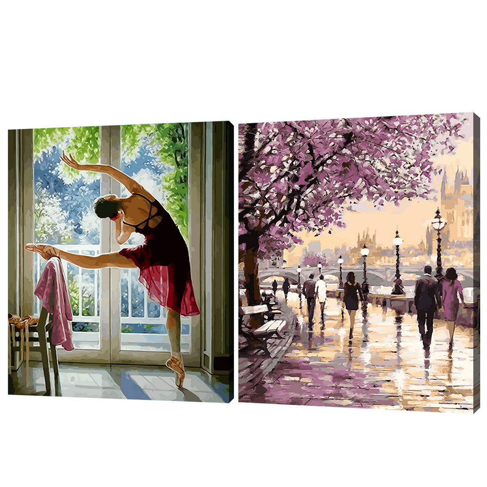 40x50cm Bridge Scenery Ballet Woman DIY Oil Painting Paint By Numbers Kit Decor