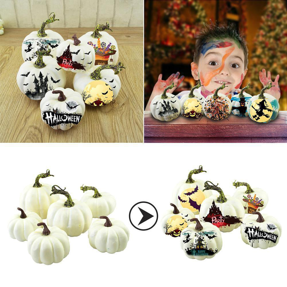 6Pcs Artificial Foam DIY Graffiti Pumpkin Halloween Party Home Garden Decoration