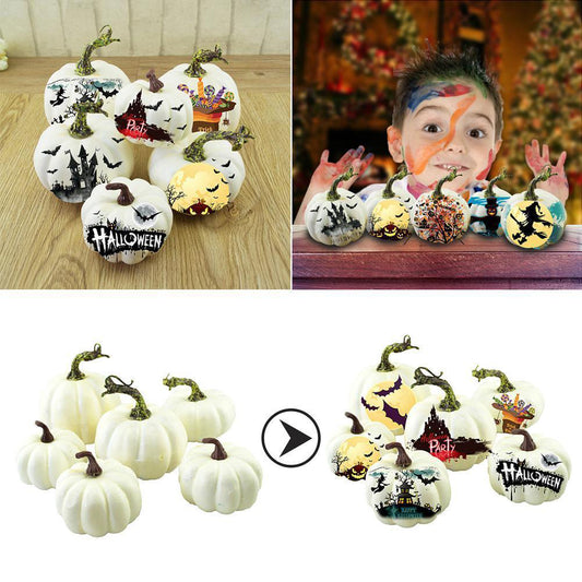 6Pcs Artificial Foam DIY Graffiti Pumpkin Halloween Party Home Garden Decoration
