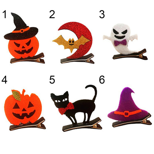 Pumpkin Ghost Witch Hat Bat Hair Clip for Halloween Dress up Party Accessory
