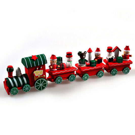 Xmas Wooden Christmas Train Santa Claus Festival Ornament Decor Gifts Kids Toys