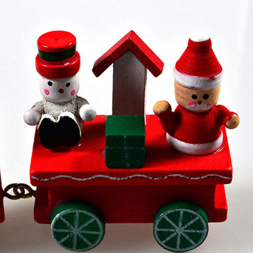 Xmas Wooden Christmas Train Santa Claus Festival Ornament Decor Gifts Kids Toys